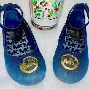 Micheal Kors Denim Girls Ankle Strap Dress Shoes